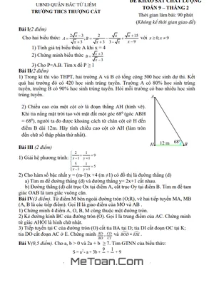 Đề khảo sát Toán 9 tháng 2 năm 2023 trường THCS Thượng Cát - Hà Nội