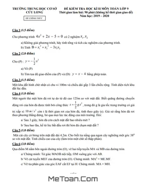 Đề thi học kì 2 Toán lớp 9 năm 2019 - 2020 trường THCS Cửu Long - TP HCM (có lời giải)