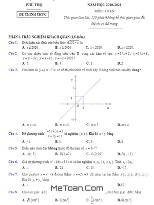 Đề thi Tuyển Sinh Lớp 10 Môn Toán Năm 2020-2021 Sở GD&ĐT Phú Thọ