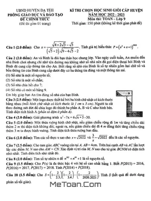 Đề thi HSG huyện Toán 9 năm 2022-2023 phòng GD&ĐT Đạ Tẻh - Lâm Đồng