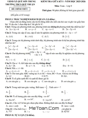 Đề thi giữa học kỳ 1 Toán 9 năm 2025 – 2026 trường THCS Quế Thuận (Quảng Nam) [Có Đáp Án Chi Tiết]