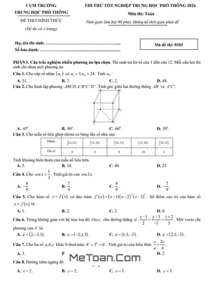 Đề thi thử TN THPT 2026 môn Toán lần 2 trường chuyên Phan Bội Châu – Nghệ An