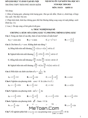 Ôn Tập Học Kì 1 Toán 11 Năm 2020 - 2021 Trường THPT Trần Phú - Hà Nội