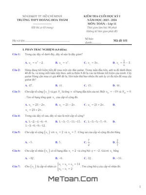 Đề Thi Học Kỳ 1 Toán 11 Năm 2023-2024 Trường THPT Hoàng Hoa Thám - TP.HCM (Có Đáp Án)