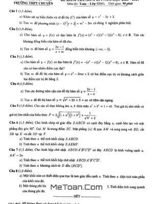 Đề thi giữa HK1 Toán 12 năm 2020 - 2021 trường THPT Chuyên ĐH Vinh - Nghệ An