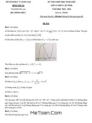 Đề thi học sinh giỏi tỉnh Toán 12 năm 2022 - 2023 Sở GD&ĐT Bình Thuận