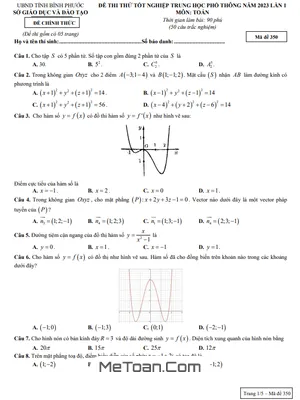 Đề thi thử tốt nghiệp THPT 2023 môn Toán lần 1 Sở GD&ĐT Bình Phước