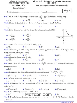 Đề Thi Thử Tốt Nghiệp THPT 2020 Môn Toán Lần 3 Trường THPT Trần Phú – Quảng Ninh