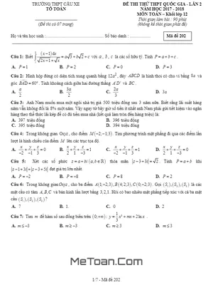 Đề thi thử Toán 2018 THPT Quốc gia trường THPT Cầu Xe – Hải Dương lần 2 có đáp án