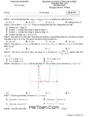 Đề thi thử THPT Quốc gia 2017 môn Toán - Sở GD&ĐT Hải Dương
