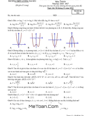 Đề thi thử THPT Quốc gia 2017 môn Toán trường Lương Tài 2 – Bắc Ninh lần 1