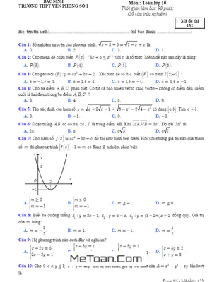 Đề thi thử THPT Quốc gia lần 1 môn Toán 10 trường THPT Yên Phong 1 - Bắc Ninh