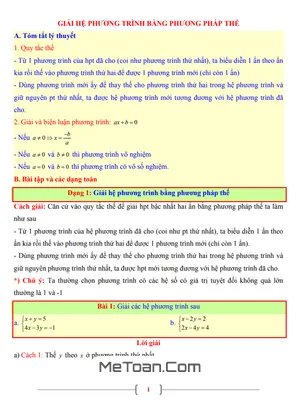 Tài Liệu Toán 9: Giải Hệ Phương Trình Bằng Phương Pháp Thế