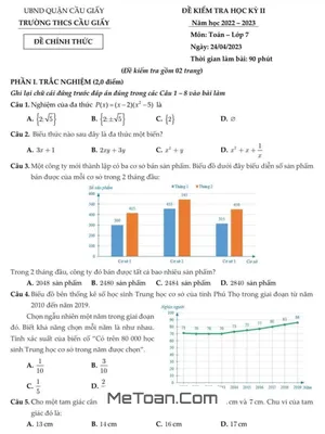 Đề Thi Học Kỳ 2 Toán 7 Năm 2022-2023 Trường THCS Cầu Giấy - Hà Nội