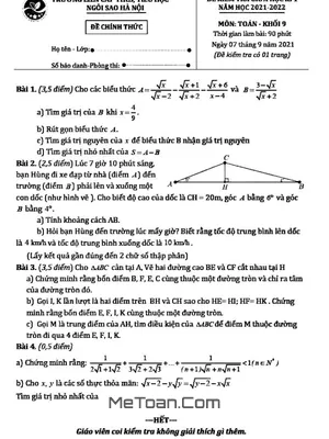 Đề thi giữa kì 1 Toán 9 năm 2021 - 2022 trường TH&THCS Ngôi Sao Hà Nội