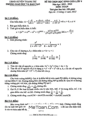 Đề thi Học Sinh Giỏi Toán 9 năm 2022 - 2023 phòng GD&ĐT Thanh Trì - Hà Nội