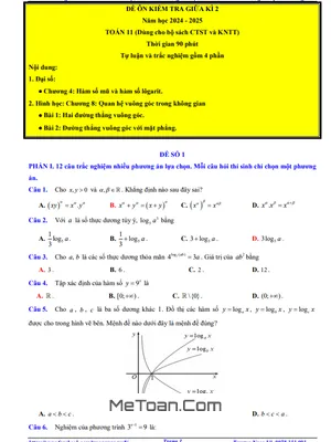 10 Đề Ôn Tập Giữa Học Kì 2 Toán 11 Năm 2024 - 2025 Có Lời Giải Chi Tiết