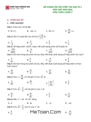Đề Cương Ôn Tập Cuối Học Kỳ 1 Toán 7 Năm 2025 - 2026 Trường Ngôi Sao Hoàng Mai