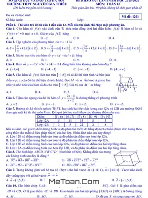 Đề Khảo Sát Lần 1 Môn Toán Lớp 12 Năm Học 2025 – 2026 Trường THPT Nguyễn Gia Thiều – Hà Nội