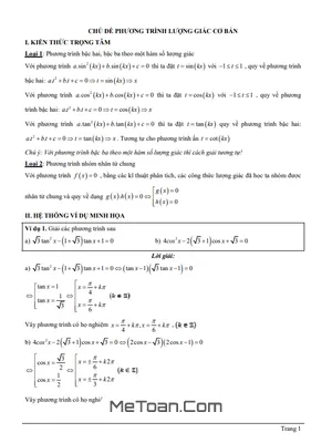Tài Liệu Phương Trình Lượng Giác Cơ Bản Lớp 11 - Trọng Tâm, Bài Tập