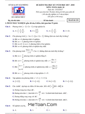 Đề thi HK1 Toán 10 năm học 2017 - 2018 trường THPT chuyên Trần Phú - Hải Phòng