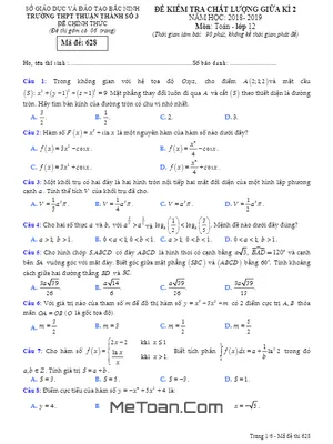 Đề thi giữa kì 2 Toán 12 năm 2018 - 2019 trường Thuận Thành 3 - Bắc Ninh