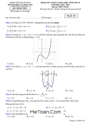 Đề khảo sát chất lượng Toán 12 năm 2022 – 2023 sở GD&ĐT Hải Dương