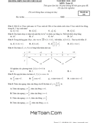 Đề KSCL Toán 12 lần 3 năm 2018 - 2019 trường Nguyễn Viết Xuân - Vĩnh Phúc