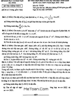 Đề chọn đội tuyển thi HSG QG môn Toán năm 2022 - 2023 sở GD&ĐT Hà Tĩnh