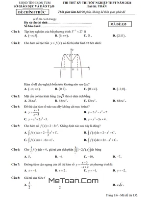 Đề thi thử Tốt nghiệp THPT 2024 môn Toán sở GD&ĐT Kon Tum