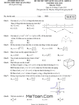 Đề thi thử Toán THPT Quốc gia 2019 trường Triệu Quang Phục – Hưng Yên lần 2