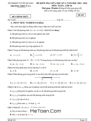 Đề Thi Giữa Học Kỳ 1 Toán 10 Năm 2023 - 2024 Trường THPT Ỷ La - Tuyên Quang