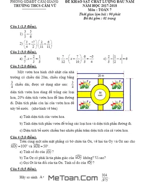 Đề KSCL Đầu Năm Môn Toán Lớp 7 Năm 2017-2018 Trường THCS Cẩm Vũ - Hải Dương