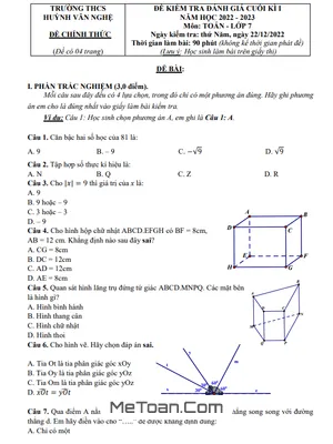 Đề thi học kì 1 Toán 7 năm 2022 - 2023 trường THCS Huỳnh Văn Nghệ - TP HCM