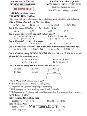 Đề thi giữa kì 1 Toán lớp 8 năm 2021 - 2022 trường THCS Đại Kim - Hà Nội