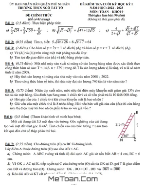 Đề thi học kì 1 Toán 9 năm 2022 - 2023 trường THCS Ngô Tất Tố - TP HCM