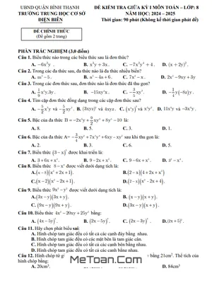 Đề Thi Giữa Kỳ 1 Toán 8 Năm 2024 - 2025 Trường THCS Điện Biên - TP HCM
