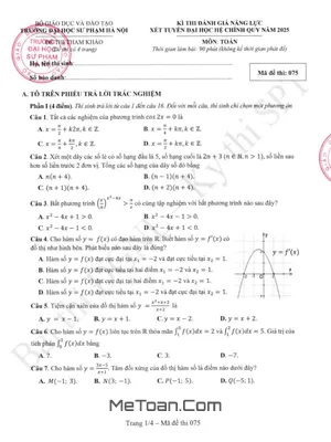 Đề tham khảo ĐGNL môn Toán xét tuyển Đại học 2025 trường ĐHSP Hà Nội