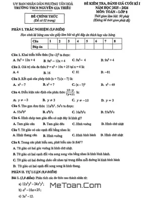 Đề thi cuối học kì 1 Toán 8 năm 2025 - 2026 trường THCS Nguyễn Gia Thiều – TP HCM