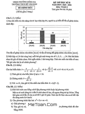 Đề Thi Học Kì 2 Toán 9 Năm 2025-2026 Trường THCS Bế Văn Đàn - Hà Nội