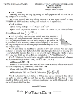 Đề Khảo Sát Chất Lượng Học Sinh Giỏi Toán 8 Lần 2 Năm 2025-2026 Cụm THCS Lâm-Văn-Kiều, Nghệ An (Có Đáp Án & Lời Giải Chi Tiết)