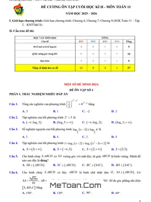 Đề Cương Ôn Thi Toán 11 Cuối Học Kỳ 2 Năm 2025-2026 Trường THPT Việt Đức, Hà Nội