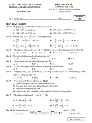 Đề thi giữa kỳ 1 Toán 11 năm 2022 – 2023 trường THPT Phùng Khắc Khoan – Hà Nội