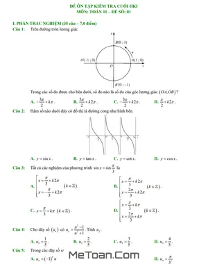 10 Đề Ôn Tập Kiểm Tra Cuối Học Kì 1 Toán 11 CTST (70% TN + 30% TL)