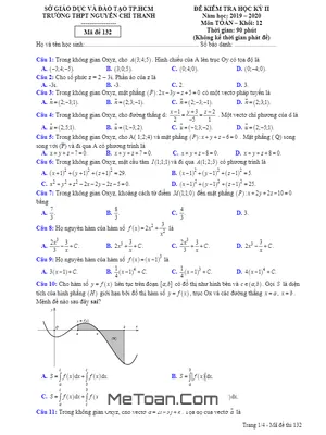 Đề thi học kì 2 Toán 12 năm 2019 - 2020 trường THPT Nguyễn Chí Thanh - TP HCM