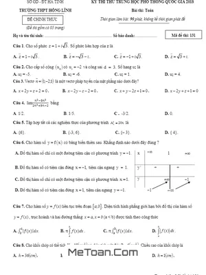 Đề thi thử Toán THPT Quốc gia 2018 trường THPT Hồng Lĩnh - Hà Tĩnh