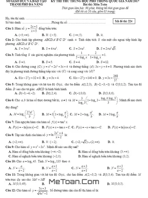 Đề thi thử THPT Quốc gia môn Toán năm 2017 của Sở GD&ĐT Đà Nẵng