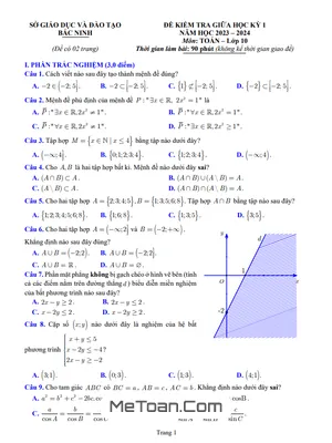 Đề kiểm tra giữa học kỳ 1 Toán 10 năm 2023 – 2024 sở GD&ĐT Bắc Ninh