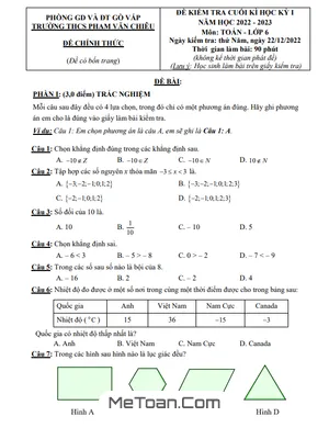 Đề Thi Cuối Kì 1 Toán Lớp 6 Năm 2022 - 2023 Trường THCS Phạm Văn Chiêu - TP.HCM