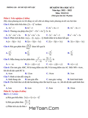 Đề thi học kì 1 Toán lớp 8 năm 2021 - 2022 phòng GD&ĐT Mỹ Lộc - Nam Định